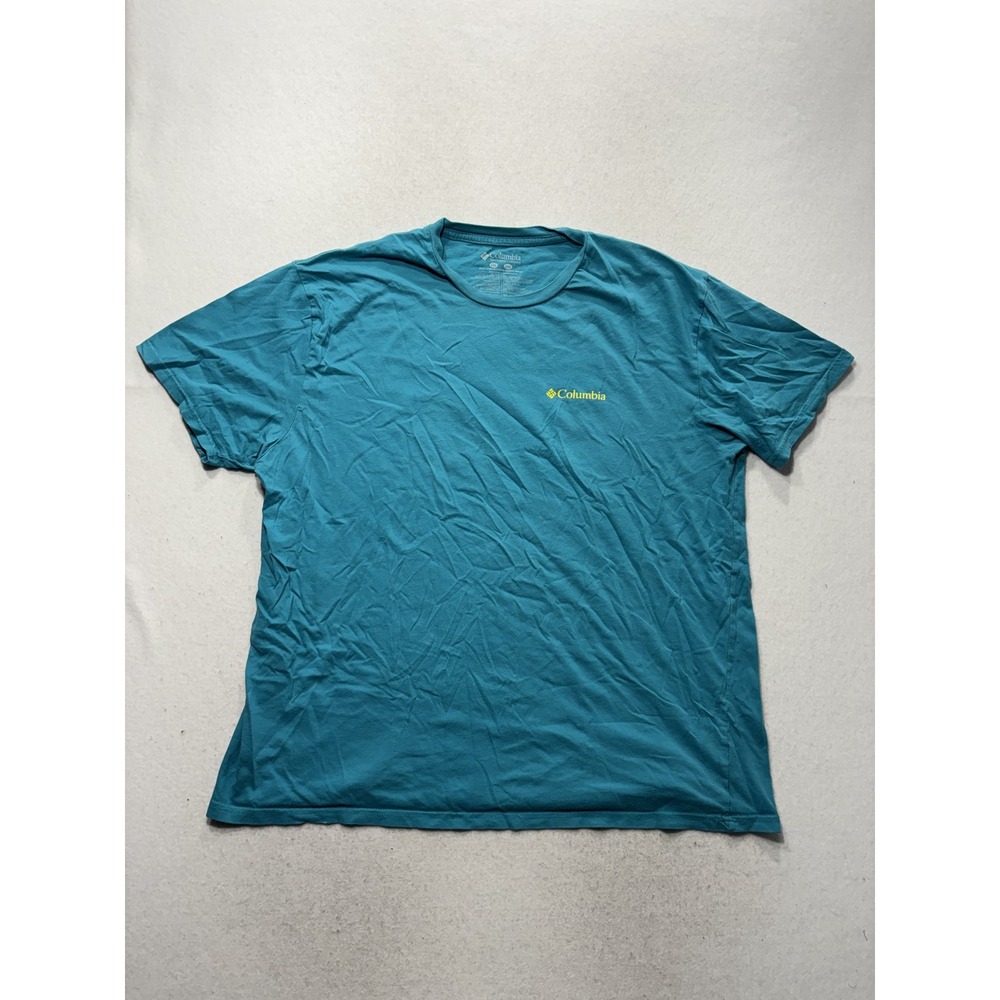 Columbia Shirt Mens 2XL Blue Mountain Back Graphic Tee Tagless Outdoor